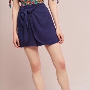 Anthropologie Hei Hei Leia Tie Knot Shorts Twist Front Navy Linen Blend Size M